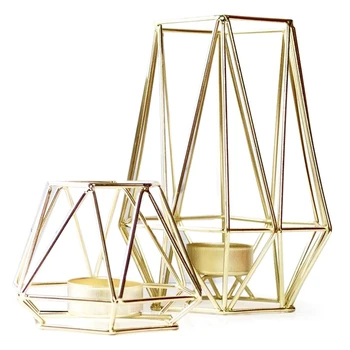 Komplet 2 Zlato Geometrijske Kovinski Tealight svečniki za dnevno Sobo & Kopalnica Okraski - Centerpieces za Poroko in Jedilnice