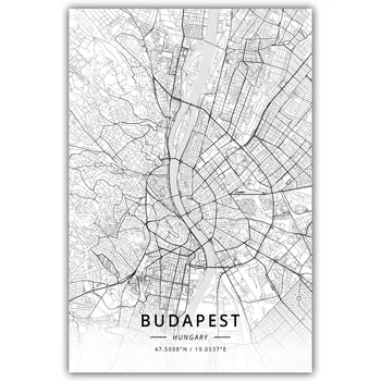 Budimpešta Madžarska Zemljevid Plakat