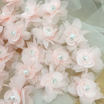 LASUI 2019 široko 4.5 cm Roza 3D ročno sešijejo plastičnih šifon cvet Otrok obleko, tančico, naglavni del nakit DIY pribor 0483