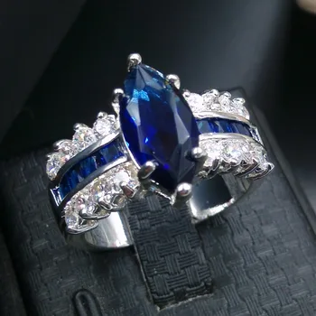 Choucong Ženske, Nakit Marquise Cut Modra 5A Cirkon Cz 925 srebro Posla Poročni prstan Prstan iz Sz 5-11 Darilo