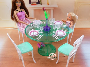 Brezplačna dostava otroci igrajo hiša dekleta igrače darilo za rojstni dan večerja namizni set pribor za barbie lutka,lutka mizi