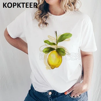 Ženske Obleke 2019 Tee Shirt Femme Harajuku T Shirt Smešno Korejski Modi Camiseta Mujer Ulične Rumene Limone Estetske Vrhovi