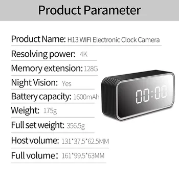 WIFI Ura Camera 4K HD H13 Podporo Max 128GB Pomnilniško Kartico 6M Zaznavanje Razdalje AVI Video Home Security Monitor