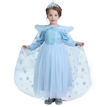 Nova Kraljica Oblačenja 2pcs Dolg Rokav Cosplay Kostum za Otroke Dekleta 4-10Yrs Princesa Halloween Oblačila Karneval Vestidos