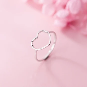Resnično 925 Sterling Srebro Minimalističen Obroč Za Ženske Poroko Votlo Srce Modni nakit Srčkan Valentinovo Darilo