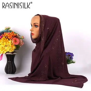 Pospeševanje Prodaje! Premium Šifon Ženske Šal Muslimanskih Hijabs Bleščice Diamanti Nosorogovo Dolgo Ruto Zaviti Islamske Malezija Headscarf