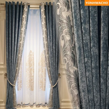 Zavese po meri Ameriško Moderno high-grade ženiljska spalnica preprost kašmir modro krpo blackout zavese til zavesa B146