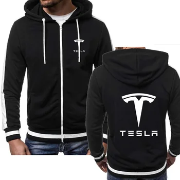 Mens Sweatshirts Tesla Car Logotip Natisniti moda Priložnostne Hip Hop Harajuku Long Sleeve Hooded zadrgo Jakna Moški, ki so Hoody Oblačila