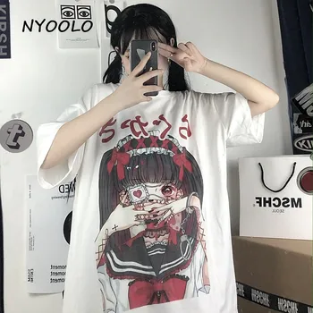 NYOOLO Harajuku ulične bolan devica grafiti, tiskanje kratek sleeve majica s kratkimi rokavi ženske obleke poletje O-vratu hip hop tee shirt vrhovi