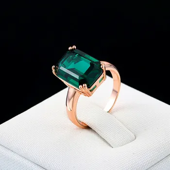 Kvadratni smaragdno dragih kamnov, zeleno kristalno Obroči za ženske 18k zlato je povečal barve, nakit, dragulji, bague ruby diamant, cirkon stranka darila