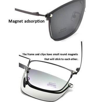 Ultra Lahka Mens Kvadratnih Optični Eyeglass Okvir Poslovni Slog Stekla Rx Očala Z Magnetno Sponko Na Sončna Očala Za Vožnjo