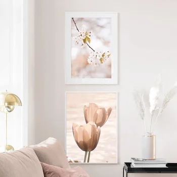 Tulip Rose Češnja Hyacinth Cvetov Rastlin, Nordijska Plakatov In Fotografij Wall Art Platno Barvanje Slike Za Dom Design Spalnica
