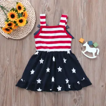 4. julija Malčke Baby Girl Oblačenja Ameriško Zastavo Zvezde Prugasta Poletje Sundress Ameriško Zastavo Zvezde Prugasta Swing Sundress