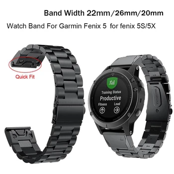 26 22 MM Watchband Trak za Garmin Fenix 5X 5 3 3HR D2 S60 GPS smartwatch Hitro ReleaseStainless jekla trakovi, Zapestni Trak Trak