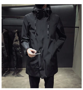 Nove Moške Črne Jarek Plašč Hooded Windbreaker Coats M-4XL Casual Moški Oblačila Windproof Outwear
