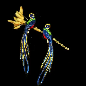 Rdeče, modre ptice obliži za oblačila 3D vezene ptica sequins Obliži DIY železa na živalih parches Vezenje appliques