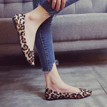 2020 Pomlad Ženske v Večji Velikosti 34-43 Stanovanj Loafers Čevlji Konicami Prstov Plitvo Usta Slip-on Ženske Loafer Leopard Dame Čevlji