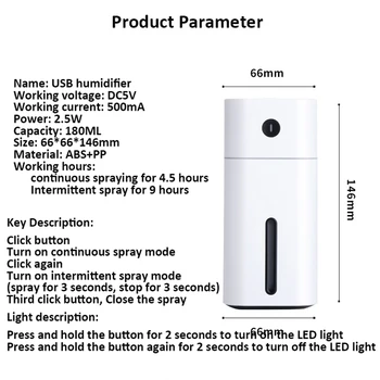 Ultrazvočni Vlažilnik Zraka Aroma Difuzor z LED Nočna Lučka USB Prenosni Aromaterapija Megle Vlažilniki zraka Mini Avto Čistilec Zraka