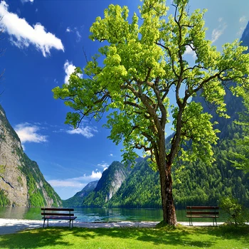 Po meri 3D Fotografije za Ozadje Zeleno Gorsko Drevo Narave, Krajine Velika Zidana Študija, Dnevna Soba, Spalnica Dekoracijo Sten Slikarstvo