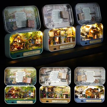 Polje Gledališče Lutke Miniaturne Igrače z Pohištva Zajec DIY miniaturni Lutka Hiša LED Luči, Igrače za Otroke, Darilo za Rojstni dan Q10