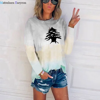 Libanon Cedar Tree Moda Natisniti Tee Majica Femme Long Sleeve Zgornji Del Ženske Tshirts Bombaž Priložnostne Harajuku Srajce Tees Vrhovi