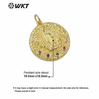 MP146 Luksuzni majhne ženske, nakit obesek medenina v celoti zlato electroplated krog verske devica marija ogrlico, obesek