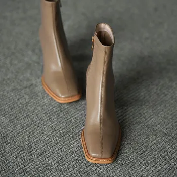 Ženske Škornji 2020 Elegantni ženski Čevlji Usnjeni Škorenjčki Rjava Črna Hingh Pete Modne Platforme Gume Dame Gleženj Strani Zadrgo