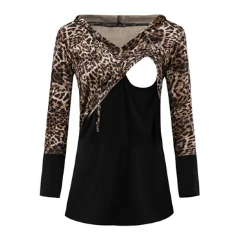Porodniški Oblačila Leopard Dojenje Oblačila Dojenje Jakna Z Dolgimi Rokavi Noseča Ženska T-Shirt Zdravstvene Nege Vrh Embarazada