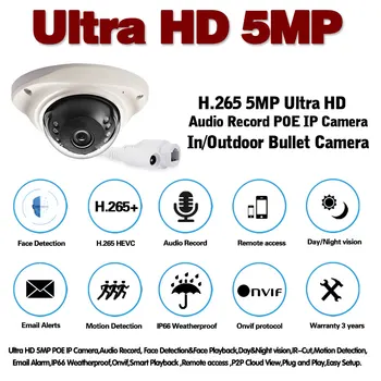 Zaznavanje obraza 5MP IP POE CCTV Dome Varnostna Kamera na Prostem Nepremočljiva Smart Audio Mini Video nadzorna Kamera Sistema ONVIF