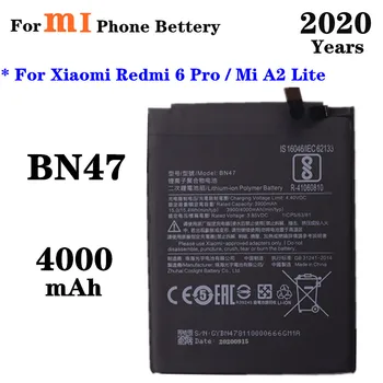 2020 Let Za Xiaomi BN47 Nadomestna Baterija 4000 mah Redmi 6 Pro / Mi A2 Lite Bateria Visoke Kakovosti Zmogljivosti Telefona, Baterije
