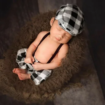 2018 3pcs/Set Novorojenčka Fotografija Otroka Foto Rekviziti Baby Boy Suspender Hlače, Gospod Klobuk Kavbojski Klobuk za Malčke Photoshoot Obleke