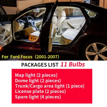 11Pcs Ultra Svetla LED Avto Žarnice Notranjost Paket Komplet Za 2001-2007 Ford Focus Canbus Zemljevid Dome Trunk registrske Tablice lučka