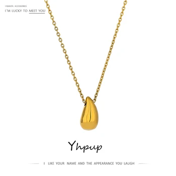 Yhpup Waterdrop Minimalističen iz Nerjavečega Jekla Zlato Ogrlico, Obesek za Ženske Super Klasičnih Lepe Gladke Kovine, Nakit, Ogrlica