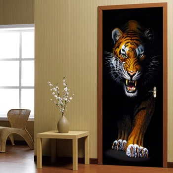 PVC samolepilno Nepremočljiva Ozadje 3D Stereo Tiger Živali Freske Dnevna Soba Stareřina je Vrata Spalnice Nalepke Ustvarjalne DIY Dekor