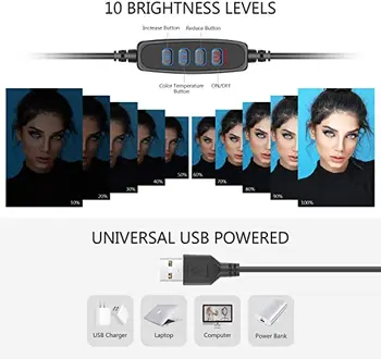 LED Obroč Svetlobe Fotografija Razsvetljavo Selfie Lučka USB Zatemniti S Stojalom Za Youtube Ličila Video Live Photo Studio