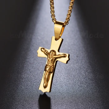 ELSEMODE Križ Ogrlica Križani Jezus Obesek Ogrlice Zlato Titana iz Nerjavečega Jekla Moški Ženske Katoliške Nakit Poročno darilo