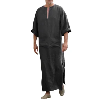 Moški Robe Oblačenja Long Sleeve Hooded Bombaž Proti-Vrat Celotno Dolžino Kopalni Plašč Naravnim Robom Dolgo Obleko Srajce Počitnice Plaže Tam Kaftan