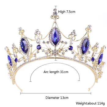 Vroče Prodaje Royal Queen Baročnem Slogu Modra Kristal Tiaras Crown Princess Diadem Poročne Neveste Poroka Stranka, Lase, Nakit, Okraski