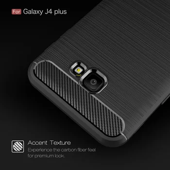 Za Samsung Galaxy J4 Plus Ogljikovih Vlaken Odbijača Primeru SM-J415FN/DS SM-J415F/DS Mehki Silikonski Shockproof Brušena Telefon Kritje Funda