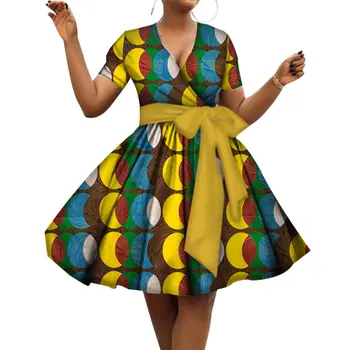 2020 Poletje Bombaž Obleko Plus Velikost Afriške Obleke Za Ženske V-neck Ženske Afriška Oblačila Koleno Dolžina Vsakdanjo Obleko 5xl WY3215