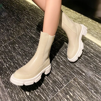2021 novo pomlad čevlji Ženske škornji naravnega usnja 22-25 CM cowhide šivanje keper Chelsea škornji 2 barvah, črni čevlji