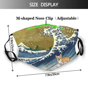 Corgi Pes Surfanje Velikih Valov Stroj Natisne Usta, Obraz Maske z Filtri Windproof Dustproof zaščitni Pokrov Respirator