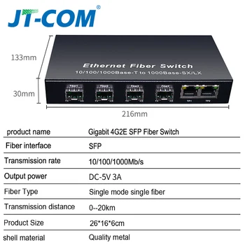 Gigabit SFP Vlaken Stikalo 1000Mbps Optičnih Medijev Pretvornik 4 * SFP Vlaken Vrata in 2 RJ45 UTP Vrata 4/8G2E Optični Ethernet Stikalo