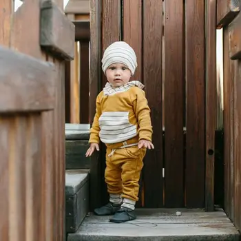 PUDCOCO Malčke Baby Boy Girl Prugasta Hooded Vrhovi+Hlače Otroci Obleko Zimska Oblačila Nastavite Podporo debelo