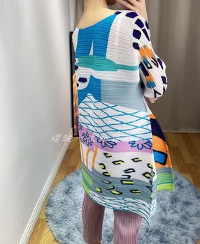 2021 žensk pomlad novo ohlapno obleko Miyak krat Modi velika velikost tiskane tanke silhueto A-line obleko tide