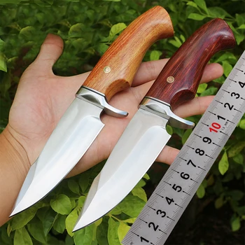 Brezplačna dostava Ročno 8CR13MOV jekla Lovski Nož za Kampiranje Survival Nož Fiksno Rezilo Taktično Nož leseni ročaj
