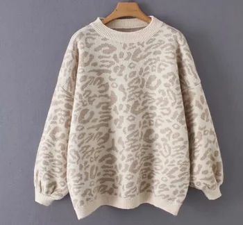 Pulover ženske turtleneck leopard pleteni pulover živali tiskanja pozimi debele ženski puloverji priložnostne vrhovi prevelik pulover ženske