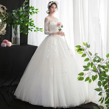 Dolg Rokav Poročne Obleke je Yiiya AR729 Vezenine, Čipke Poroka Oblek Elegantno Plus Velikost Poročno Obleko Vestido De Novia