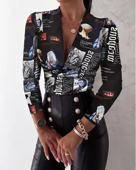 Ženske Elegantne Leopard Tiskanja bluzo majica 2020 Jeseni Priložnostne Dolgimi Rokavi Pulover Vrhovi Urad Dama 2XL Fashion Sexy Proti-Vrat Blusa
