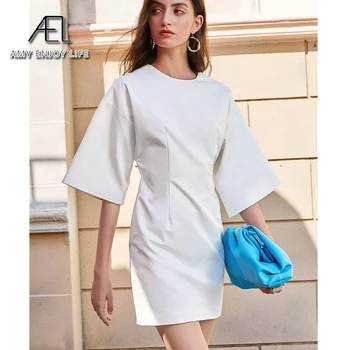 AEL bela obleka ženske poletje mini obleka ohlapno 2020 modni Širok rokav Priložnostne obleke zaviti mini obleka